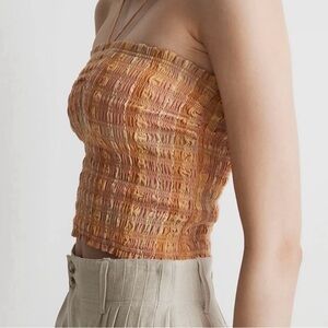 Madewell Poplin Smocked Halter Crop Top in Ground Clay Size M NWT